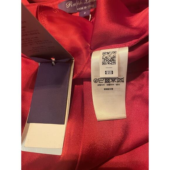 Ralph Lauren Collection Purple Label Satin Wide-Leg Pant 2 Red High Rise Trouser - Picture 8 of 11